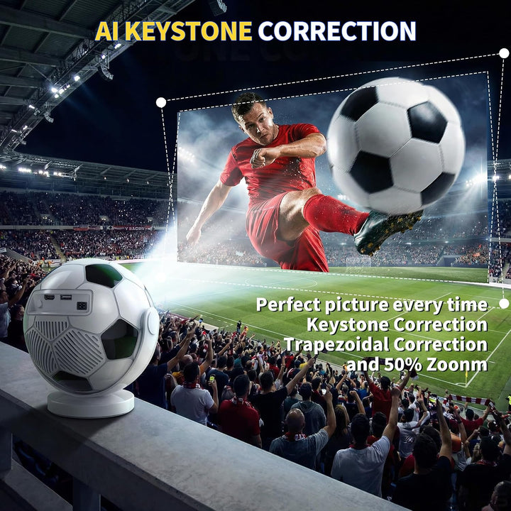 Mini Beamer 4K 1280P, 2026 Upgraded Football Style Projector with WiFi 6 and Bluetooth 5.4, Auto Key