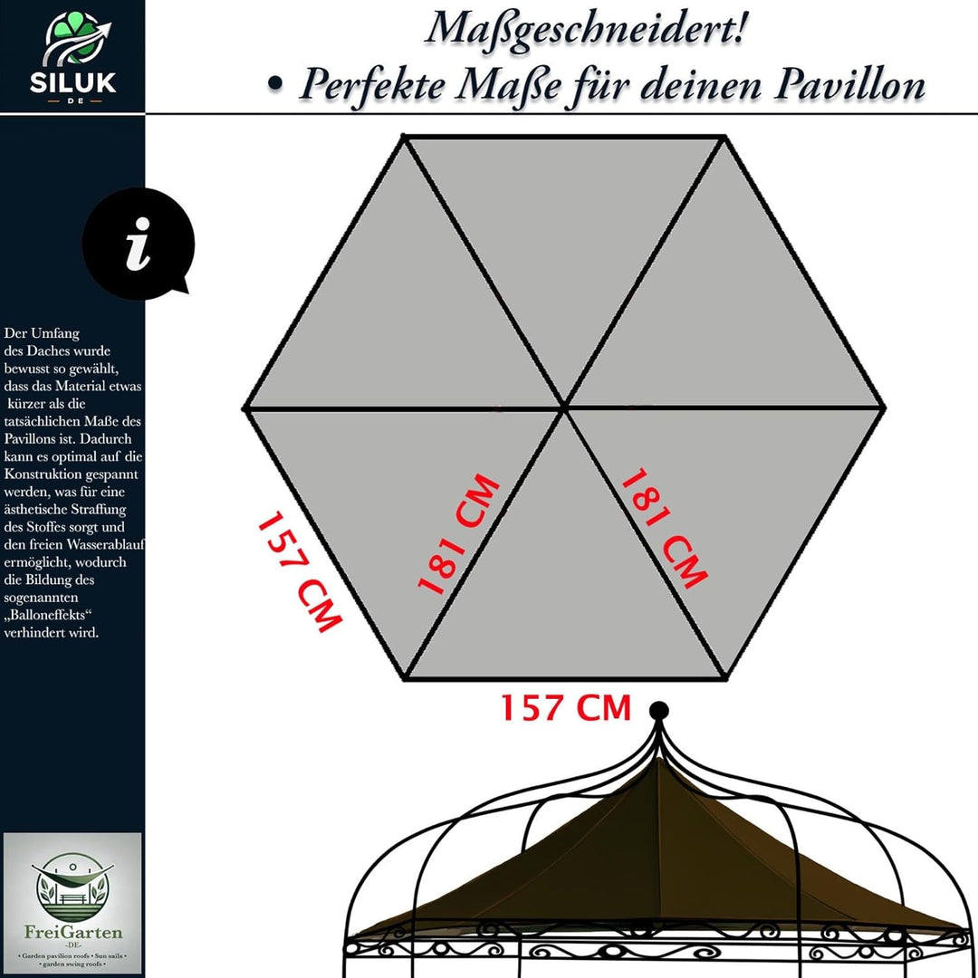 freigarten.de Ersatzdach für Pavillon Modena 6-eck 320cm Wasserdicht Material: Panama PCV Soft 370g/