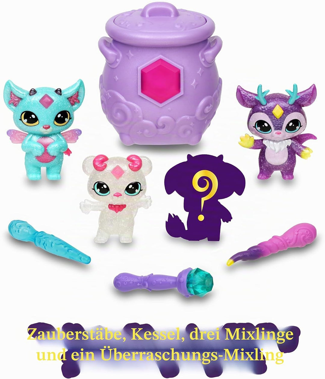 Magic Mixies - Magic Mixlings Mega Pack, Zauberkessel und 4 glitzernde Mixies Puppen, 1 Überraschung
