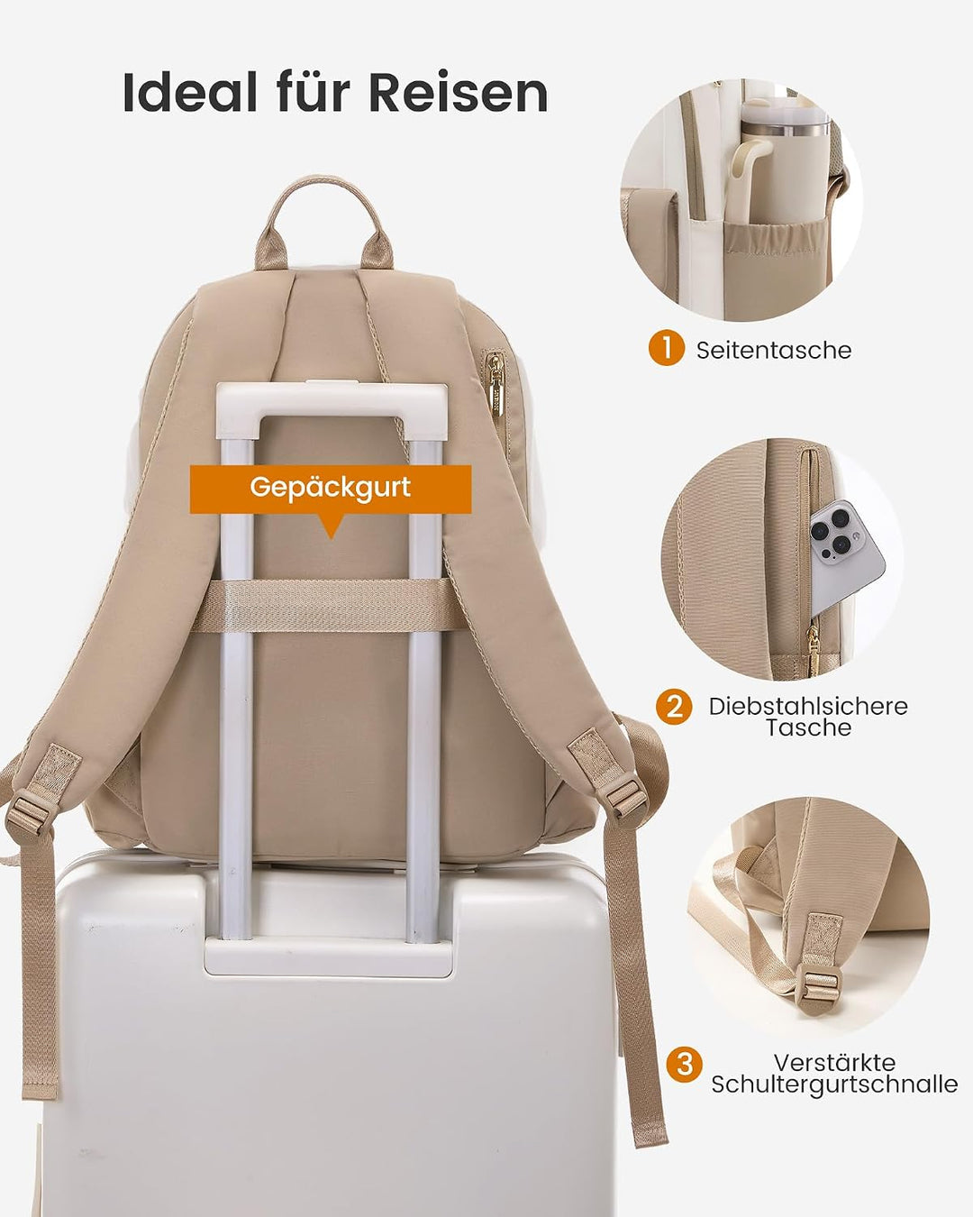 LOVEVOOK Rucksack Damen, Laptop Schulrucksack Teenager Mädchen | Wasserdicht Backpack Schultasche, G
