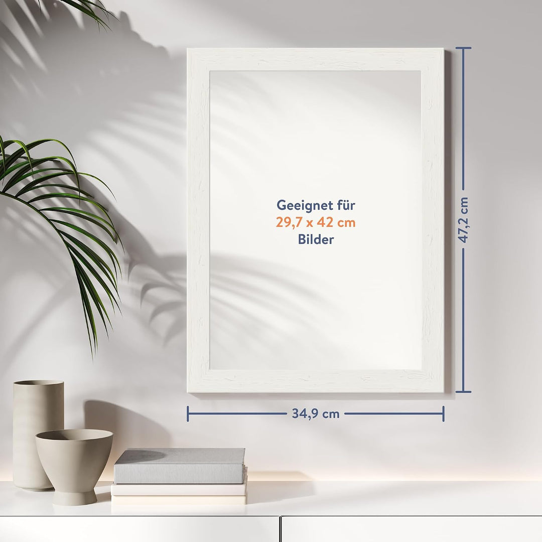 WANDStyle Bilderrahmen Strandhaus Stil 30x42cm DIN A3 I Farbe: Weiss I Fotorahmen I rustikaler Holzb