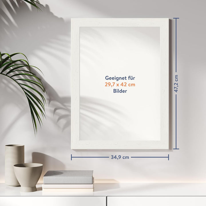 WANDStyle Bilderrahmen Strandhaus Stil 30x42cm DIN A3 I Farbe: Weiss I Fotorahmen I rustikaler Holzb