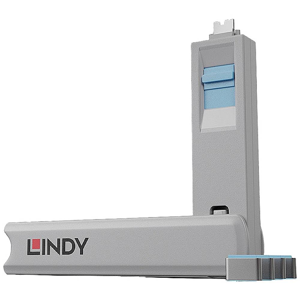 LINDY 40465 USB Typ C Port Blocker Schlüssel, blau, 4 Stück Pack of 4 with Key blau, Pack of 4 with