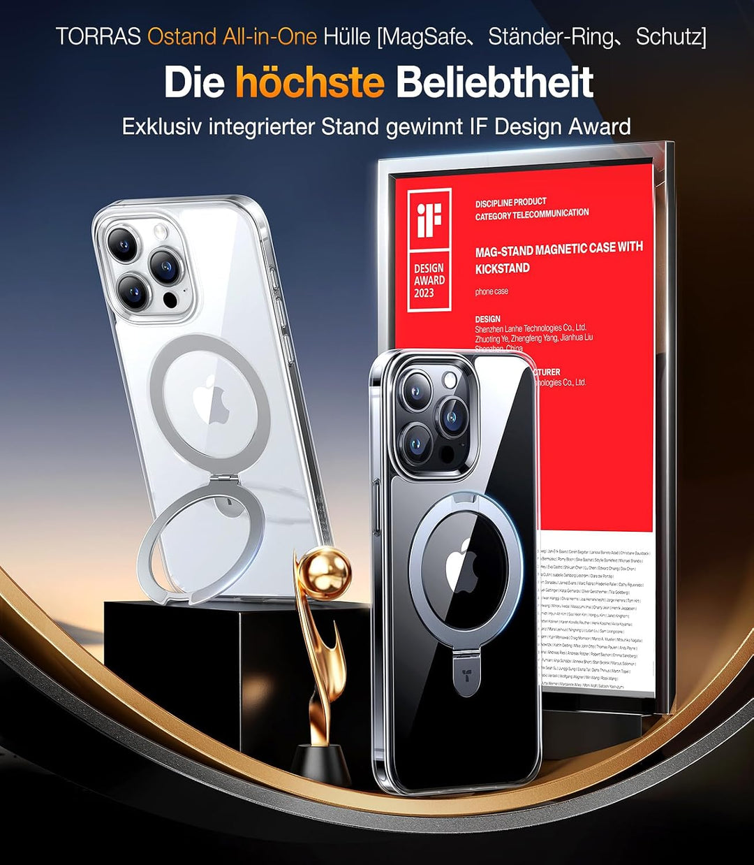 TORRAS Ostand All-in-One für iPhone 15 Pro Hülle für MagSafe (Nr.1 Magnetkraft, Nie Vergilbung, Unsi