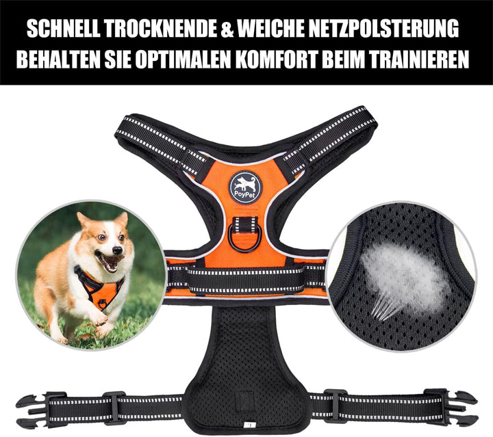 PoyPet No Pull Hundegeschirr, reflektierendes Westengeschirr mit 2 Leinenbefestigungen und einfachem