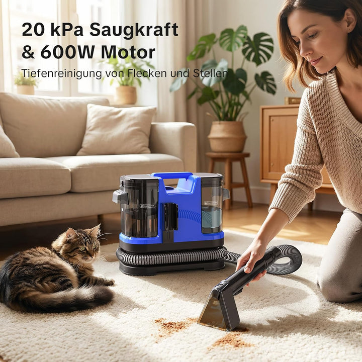 Lubluelu Nasssauger Polsterreiniger Gerät, 600 W - 20 kPa Teppichreiniger Waschsauger, tragbares Tep