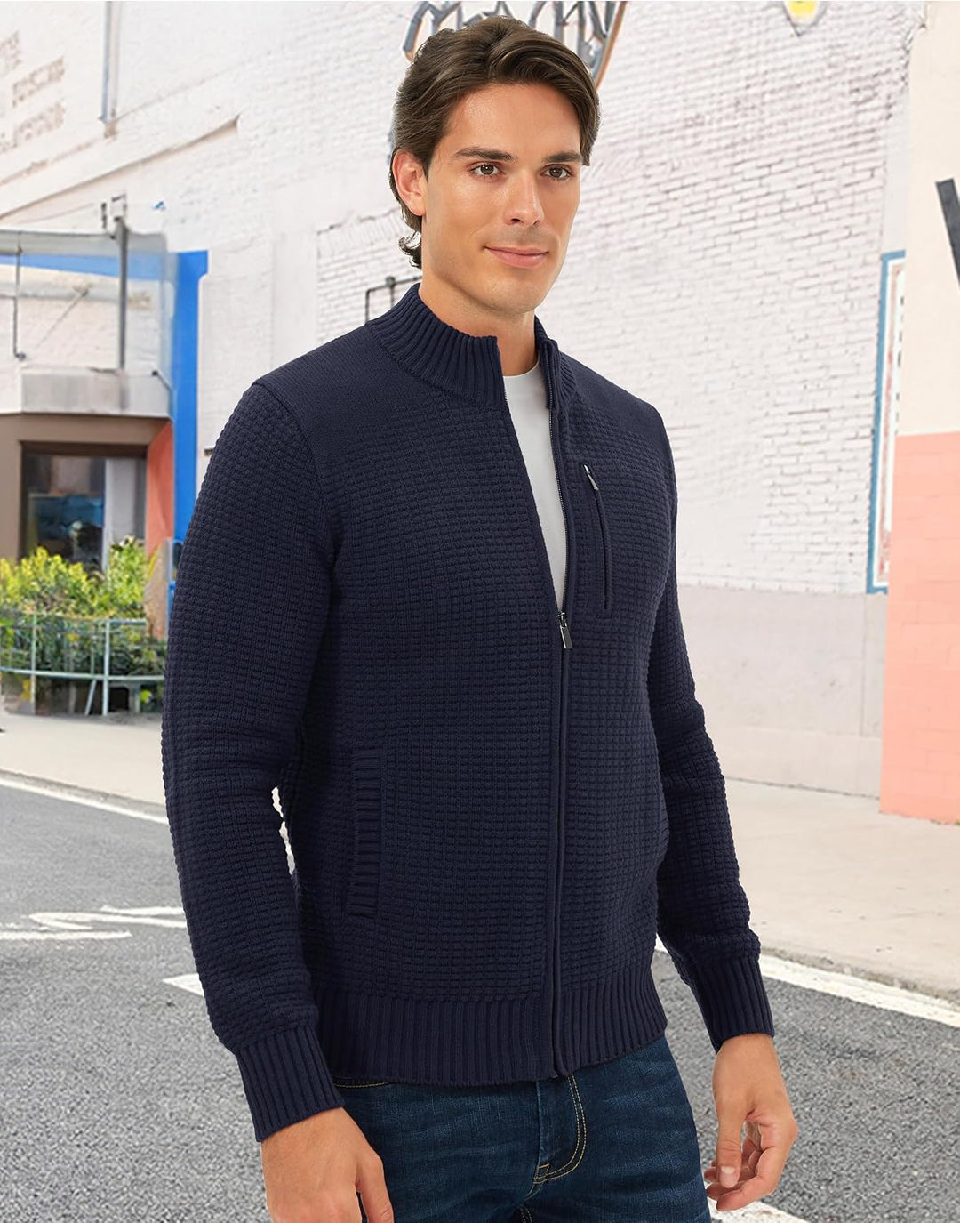 Pioneer Camp Herren Strickjacke Mit Reissverschluss Stehkragen Cardigan Herren Zip Sweaters Fein-Str