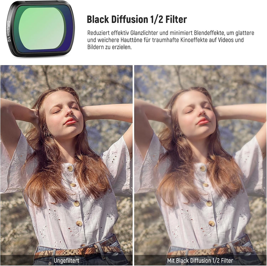 NEEWER Magnetischer Black Diffusion 1/2 Filter, kompatibel mit DJI Osmo Pocket 3, verbessert Filmauf