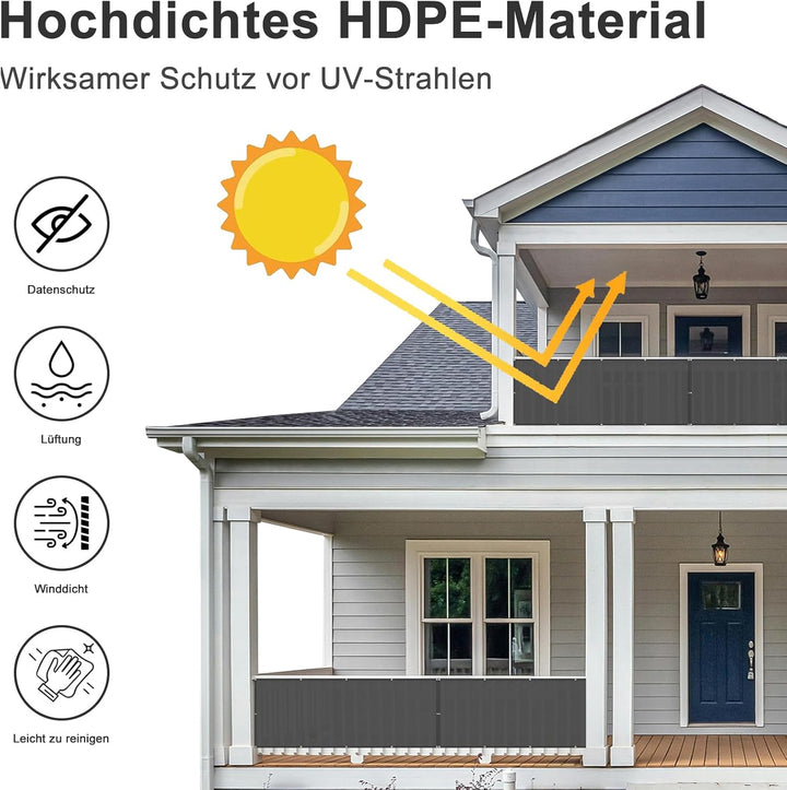 HENG FENG Balkon Sichtschutz 1x4m，HDPE Balkonverkleidung wetterfest, UV-Schutz, Atmungsaktiv,mit Kab