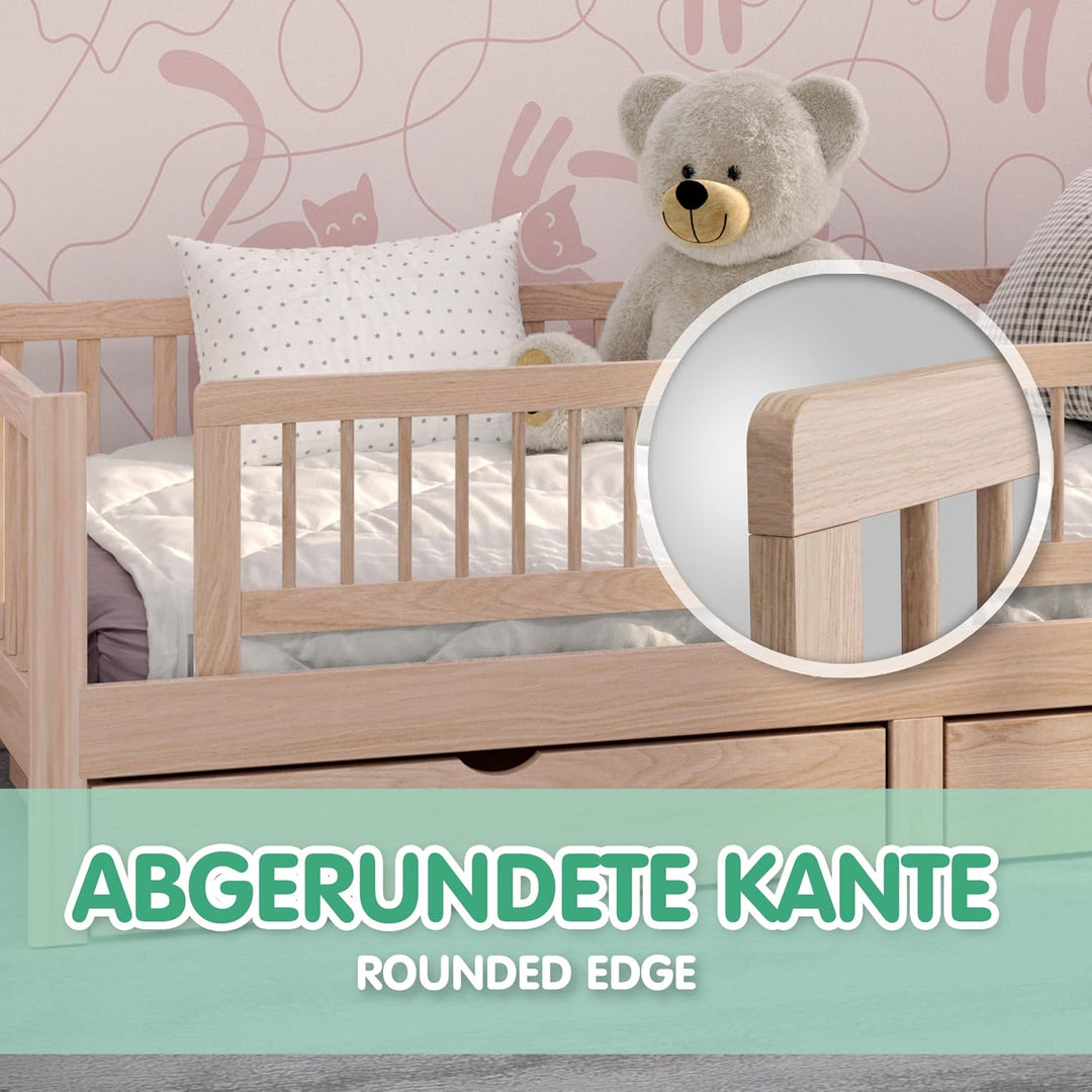 BAR Bettgitter Rausfallschutz klappbar aus Holz – faltbares Bettschutzgitter &amp; Fallschutz für Babys