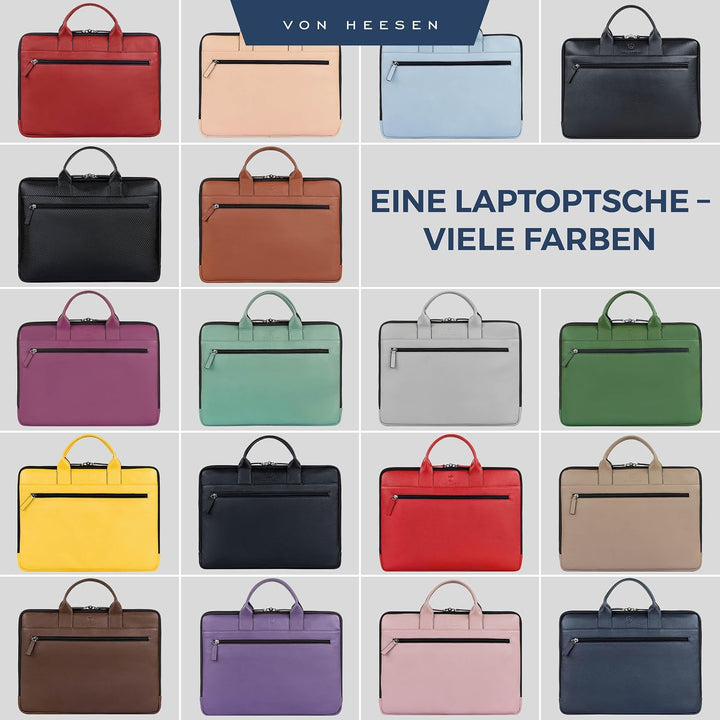 VON HEESEN Leder Aktentasche Laptoptasche bis 16 Zoll aus hochwertigem Nappa-Leder Cognac Braun (Gla