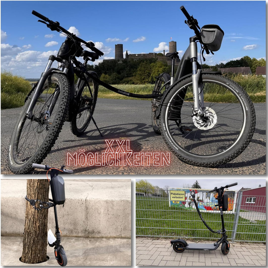 Handschellenschloss 120cm XXL – E Scooter Schloss mit Tasche – 8mm Gehärteter Stahl Kettenschloss –