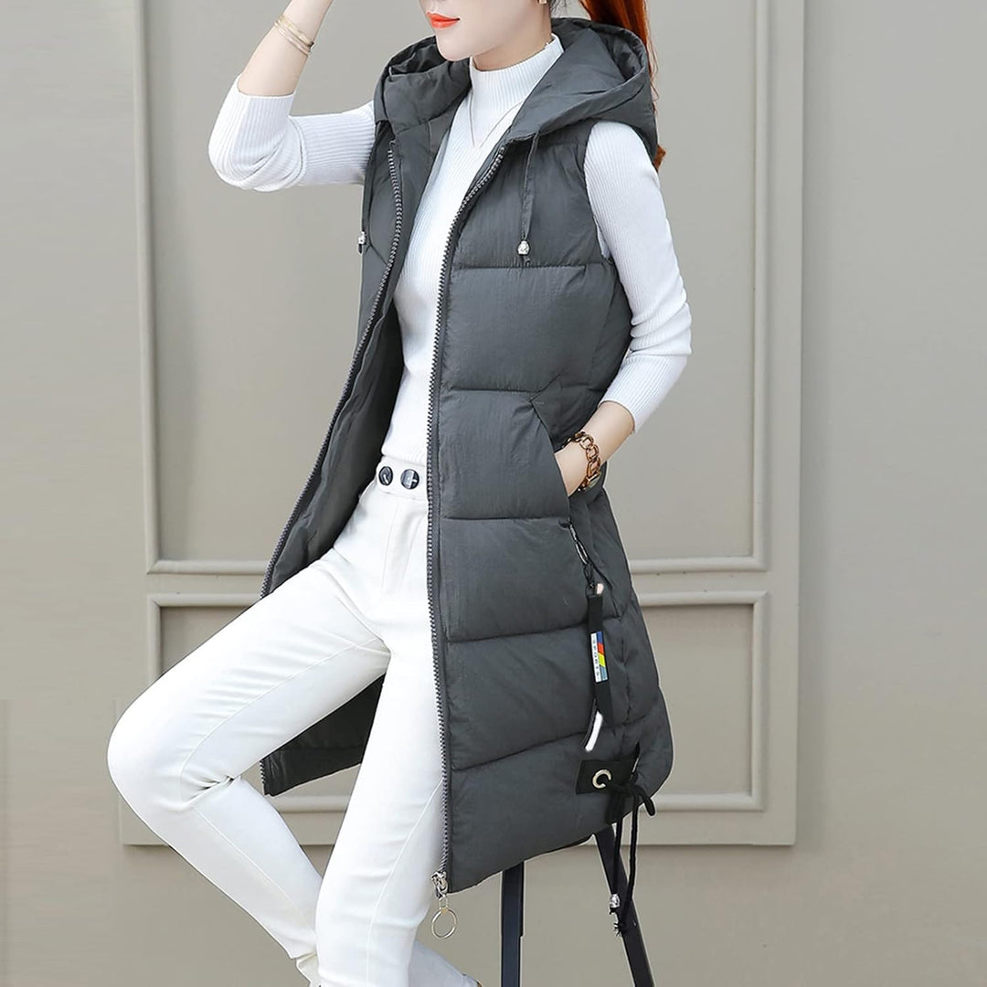 Chanpning Weste Damen Lang Winter Plus Size Long-Steppweste Lässige Pufferjacke Oversize Steppweste