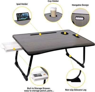 Amaredom Laptoptisch, Laptop Betttisch Klappbar, Klappbarer Lapdesk mit Schublade und Tassenhalter f