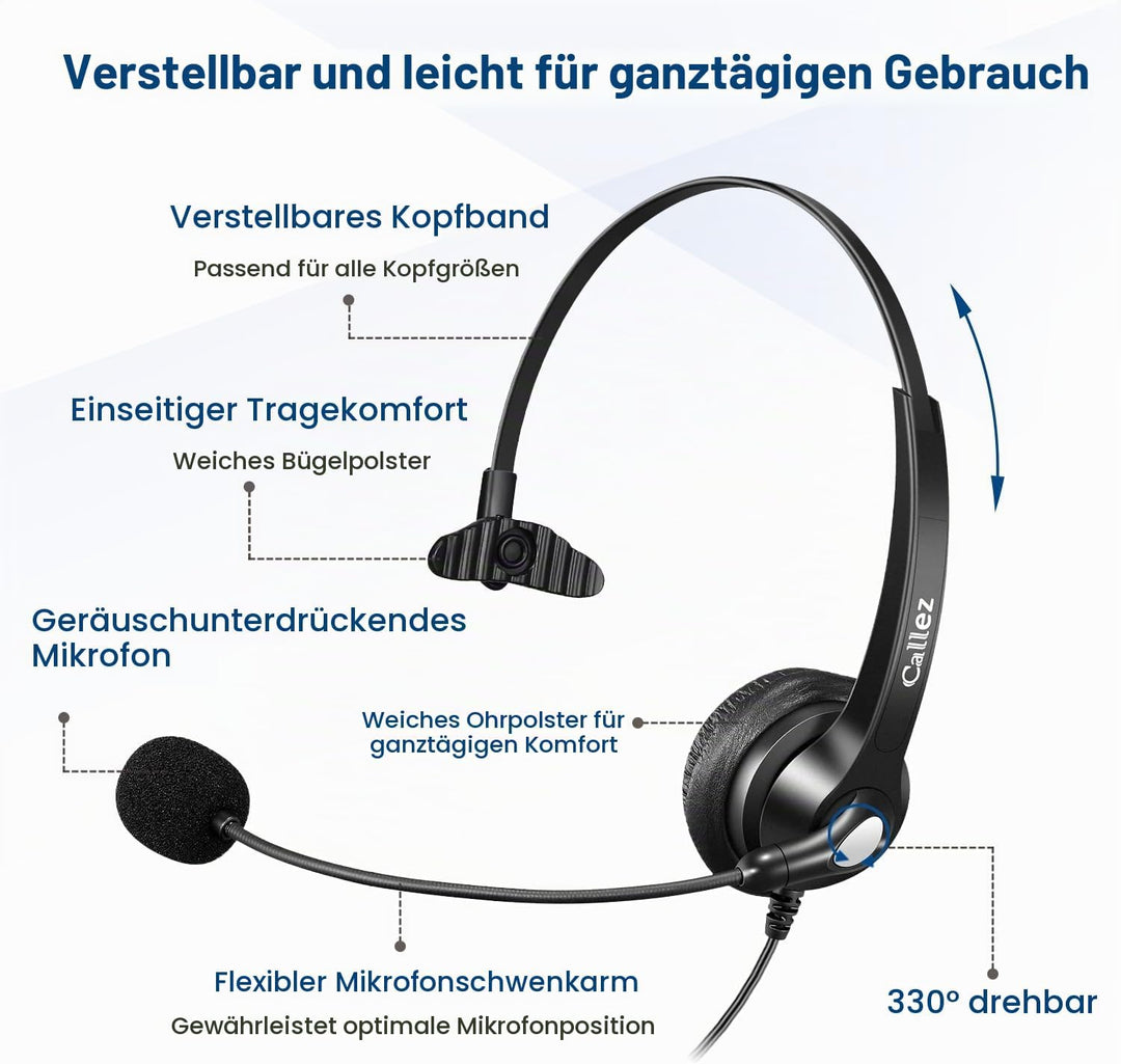 Callez USB Headset PC für Business UC Skype Lync SoftPhone Call Center Office, PC Kopfhörer mit Mikr