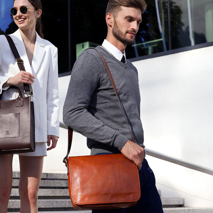 Time Resistance Leder Umhängetasche Herren - Messenger Bags - Arbeitstasche Herren - Elegante Aktent
