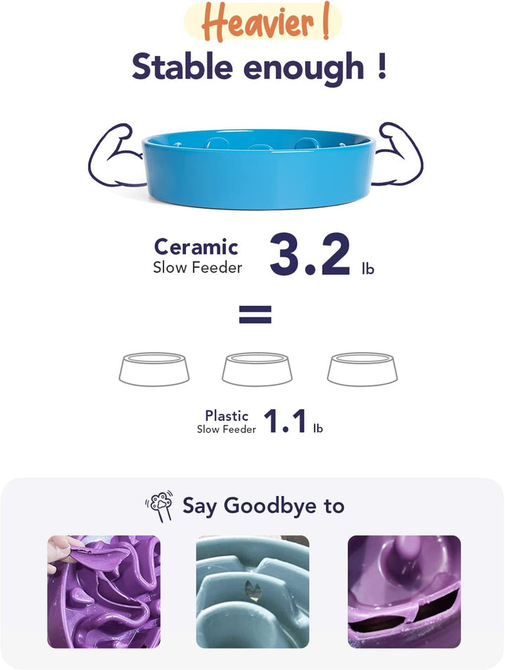 LE TAUCI Hundenapf aus Keramik, Antischlingnapf für Mittelgrosse und Kleine Hunde, Langsam Fressen u