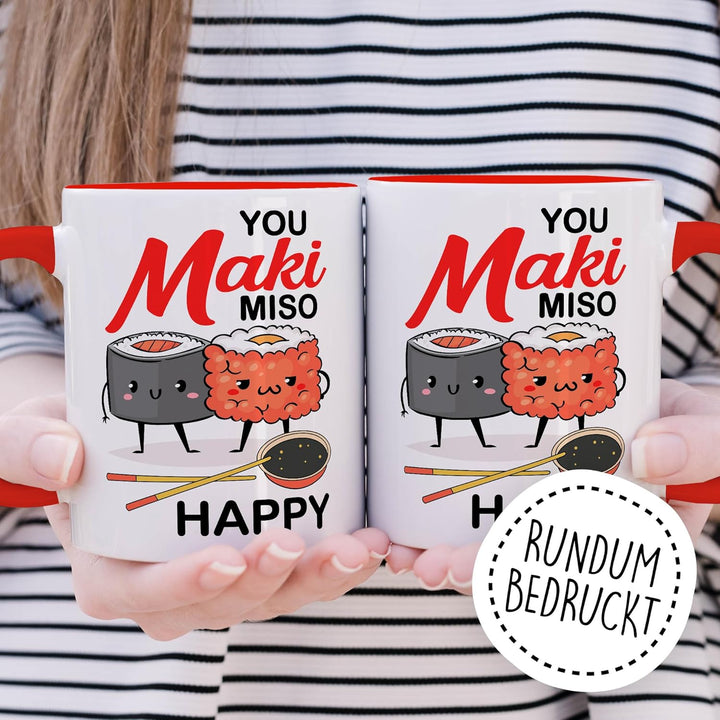 Sushi Tasse mit Spruch – Geschenk You maki miso happy – Kaffeetasse 330ml aus Keramik – Asien asiati