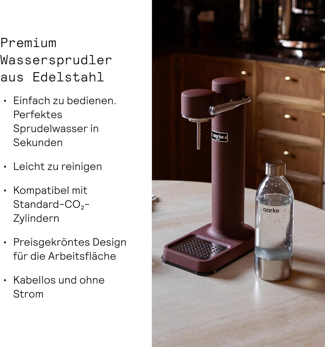 Aarke Carbonator 3 Wassersprudler, Edelstahl-Gehäuse, Sprudelwasserbereiter, inkl. BPA-freier PET-Fl