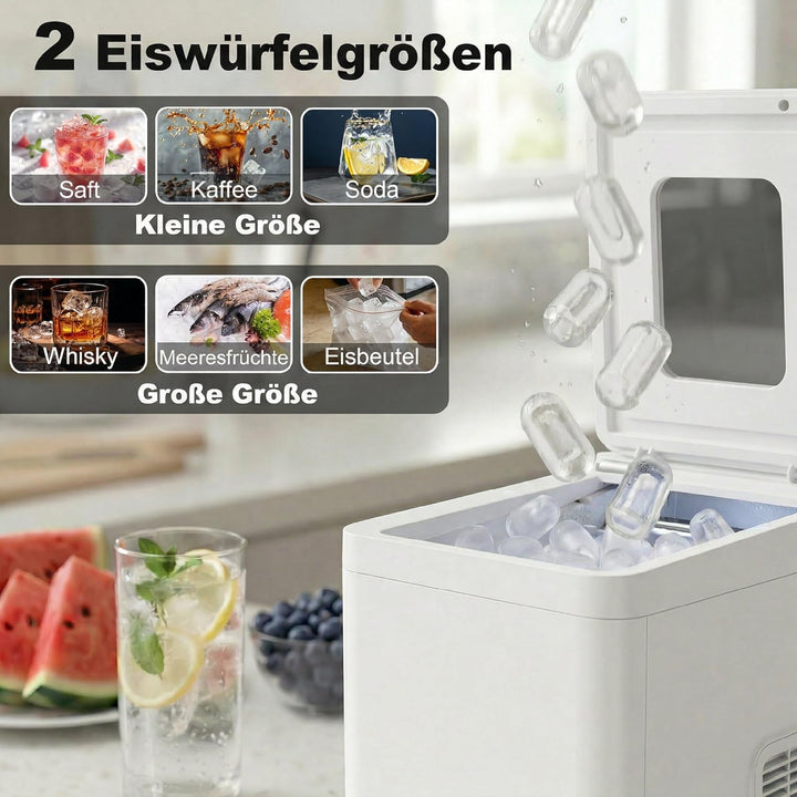 HOMCOM Eiswürfelmaschine Klein, 12 kg 24 Std., 9 Eiswürfel in 7-10 Minuten, 2 Grössen von Bullet-Eis