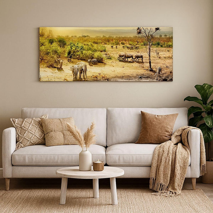 Wandbilder Dekoration Wohnzimmer Safari Tiere Panorama Bilder auf Leinwand 120x50cm Leinwandbild mit