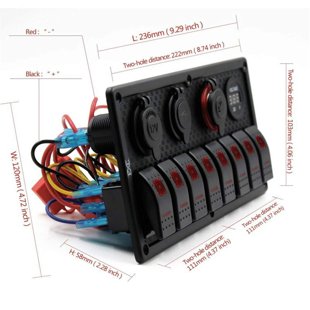 KAOLALI 12V/24V Schalter Panel Boot 8 Schaltern Kippschalter Panel Boote Zigarettenanzünder 12 V 3,1