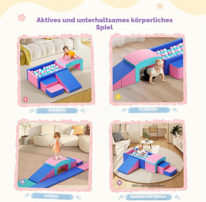 6pcs Schaumstoff Bausteine Kinder, Schaumstoff Bausteine mit Bällebad &amp; Tunnel, weiche Softbausteine