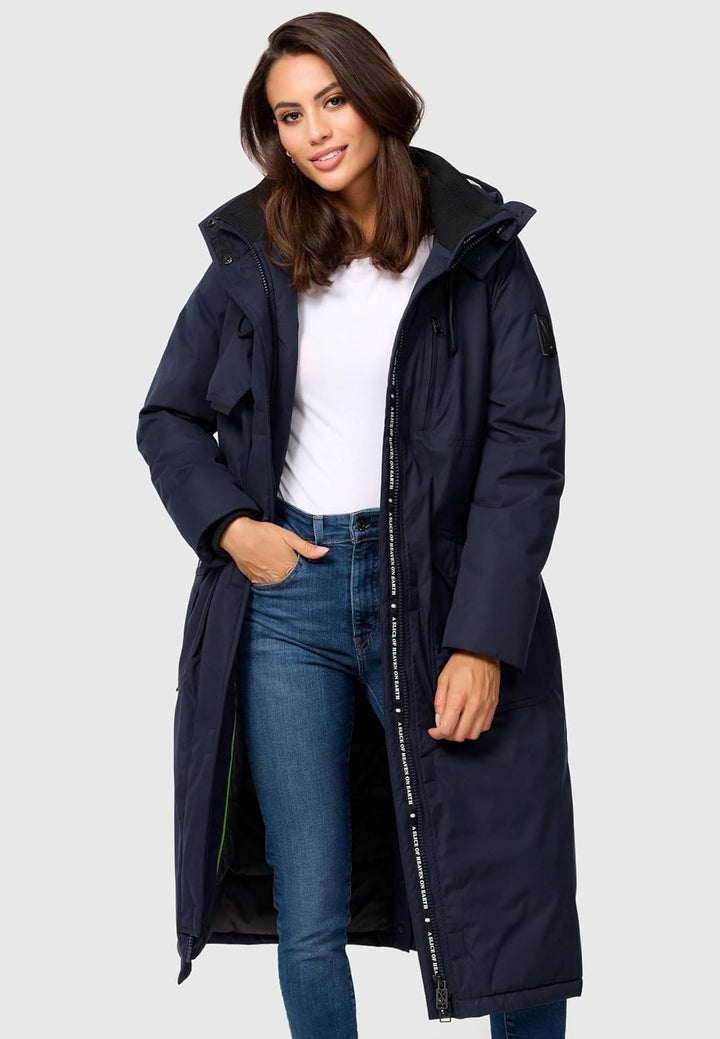Navahoo Damen Wintermantel Warmer Parka lang mit hohem Kragen und weicher Kapuze Hokulanii XS-XXL XL