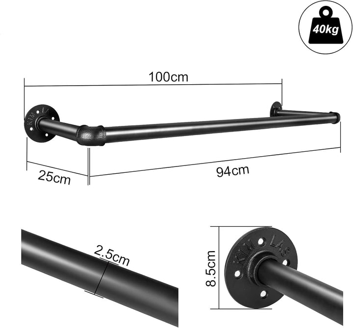 Kleiderständer Wandmontage 100cm Industrierohr Kleiderstangen für die Wand Wandhänger Rustikale Klei