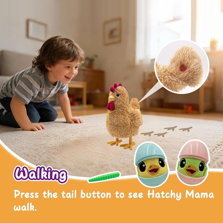 YH YUHUNG Interaktives Mama-Huhn Plüschspielzeug, Geht Singt und Legt Eier, Elektronisches Bauernhof