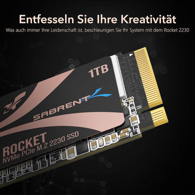 Sabrent 2230 M.2 NVMe Gen 4 1TB, Interne SSD 4750 MB/s Lesen, PCIe 4.0 X4, Internes Solid State Driv