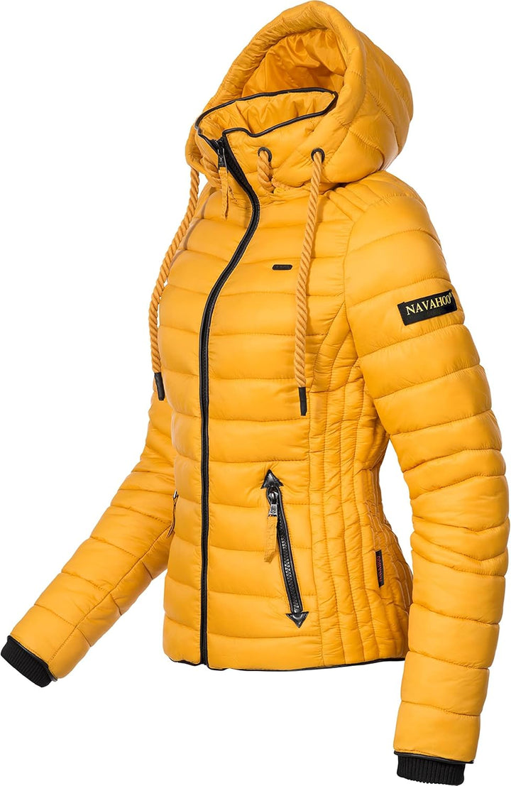 Navahoo Damen leichte Übergangsjacke Steppjacke mit Kapuze Lulana XS-XXL XS Gelb, XS Gelb