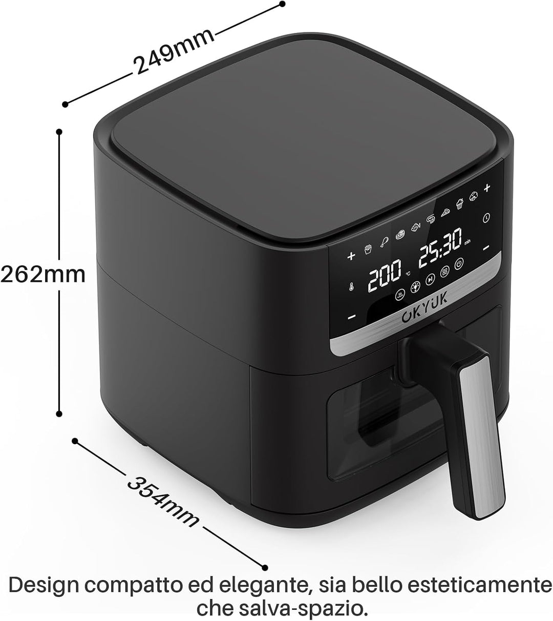 OKYUK Heissluftfritteuse 6L Airfryer mit Sichtfenster - 1200W Friteuse ohne Öl mit Heissluftfriteuse