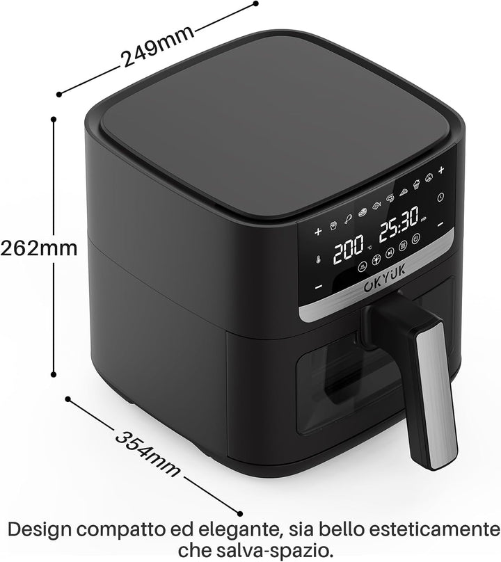 OKYUK Heissluftfritteuse 6L Airfryer mit Sichtfenster - 1200W Friteuse ohne Öl mit Heissluftfriteuse