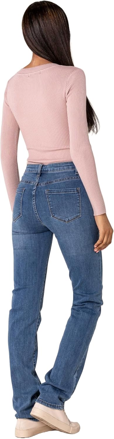 Nina Carter P209 Damen High Waist Tall Jeans Straight Leg Jeanshose mit geradem Beinschnitt Used-Loo