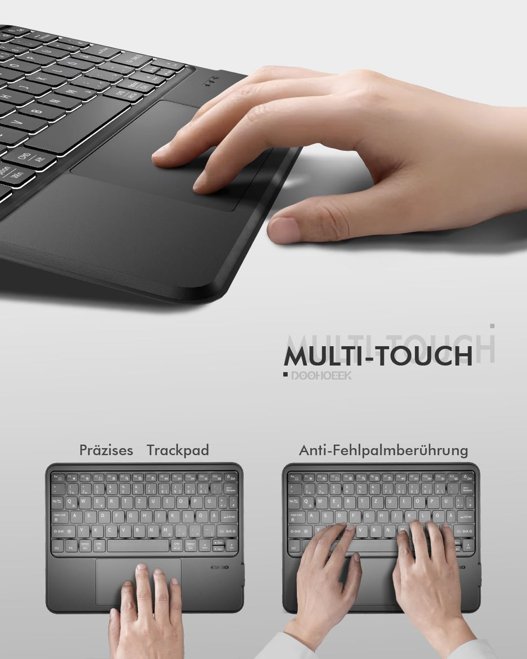 Doohoeek Tablet Tastatur Hülle für 9-11 Zoll, Abnehmbare Beleuchtete Bluetooth Tastatur mit Touchpad