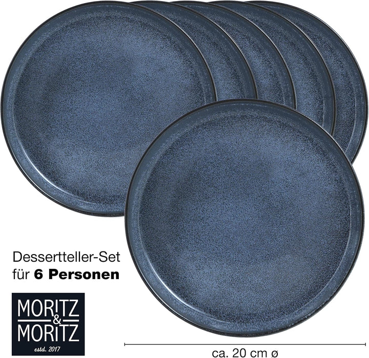 Moritz & Moritz VIDA 6er Dessert Teller Set blau - Kuchenteller für 6 Personen - Porzellan spülmasch