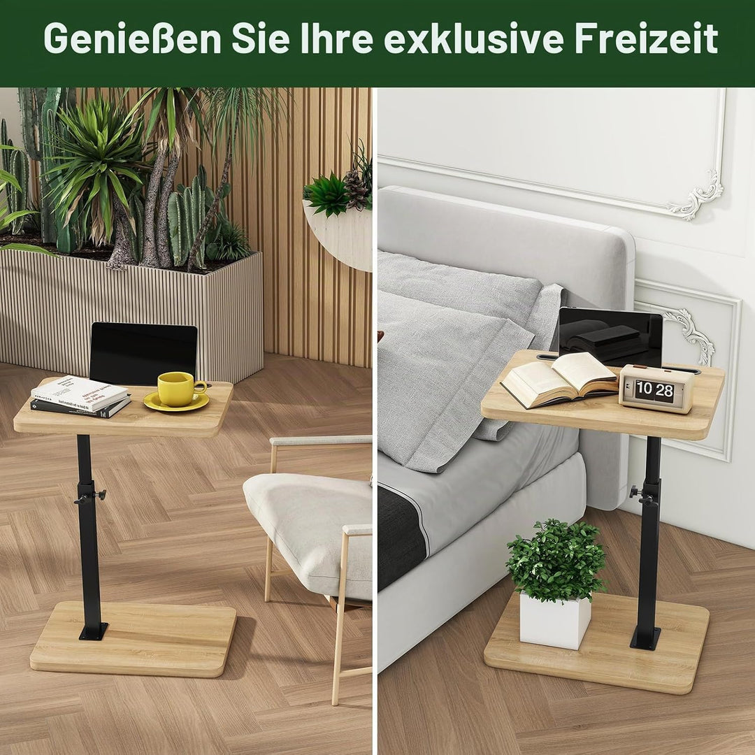 IBUYKE Beistelltisch C Form, 360° Rotierbarer und Höhenverstellbar Sofatisch, Couchtisch für schmale