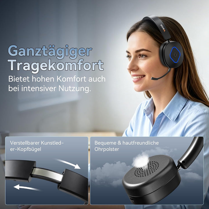 Wantek Bluetooth Headset mit Mikrofon &amp; USB Dongle, Akku 45h+, Wireless Headset PC mit Noise Cancell
