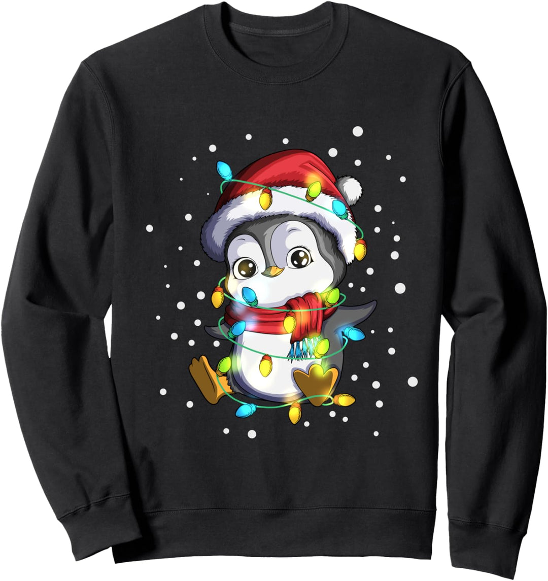 Pinguin Weihnachtsmütze Lichterkette Weihnachtsbeleuchtung Sweatshirt