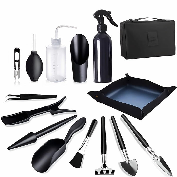 Bonsai Werkzeug Set 15 Stück mit wasserdichte Umtopfmatte & Aufbewahrungstasche,Mini Gartengeräte Ga