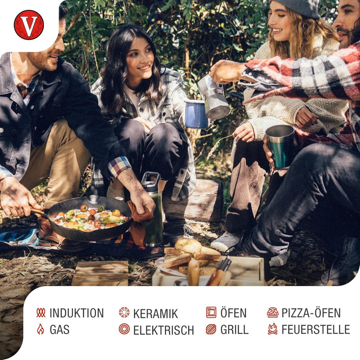 VICTORIA Grillpfanne Emaillierte Gusseisen Induktion 25x25cm Bratpfanne Geeignet für Feuer, Grill, B