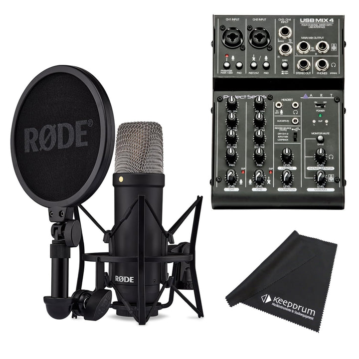 Rode NT1 Signature Black Kondensator-Mikrofon + Art USBMix4 Mischpult + keepdrum Mikrofasertuch Bund