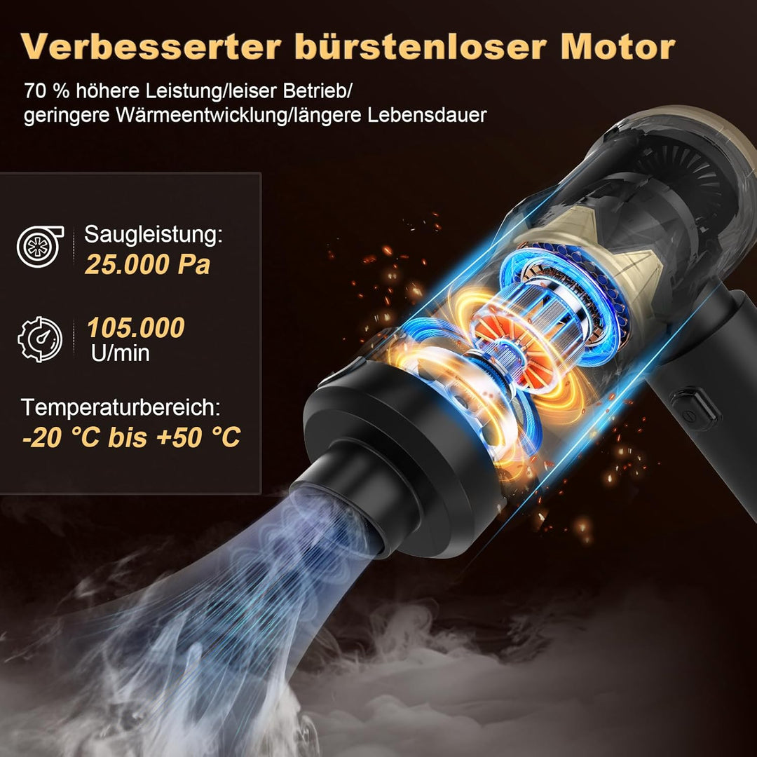 Robofun 4 IN 1 Handstaubsauger akku, 25000Pa Auto Staubsauger stark,105000 U/min, Bürstenloser Motor