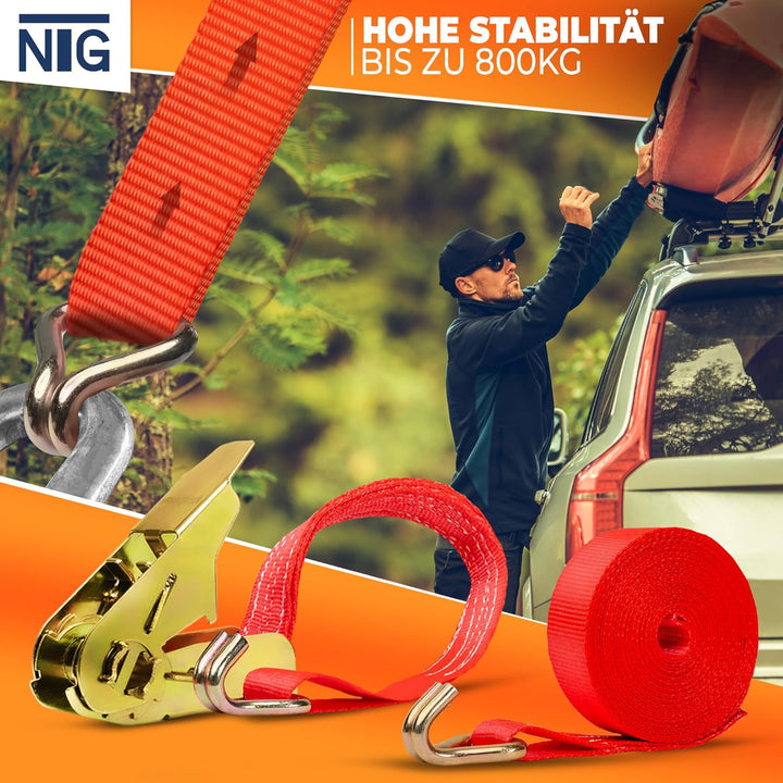 Spanngurte mit Ratsche (10 Stück) TÜV/GS geprüft | 800 kg 6m | zweiteilig mit Haken | Ratschengurt |