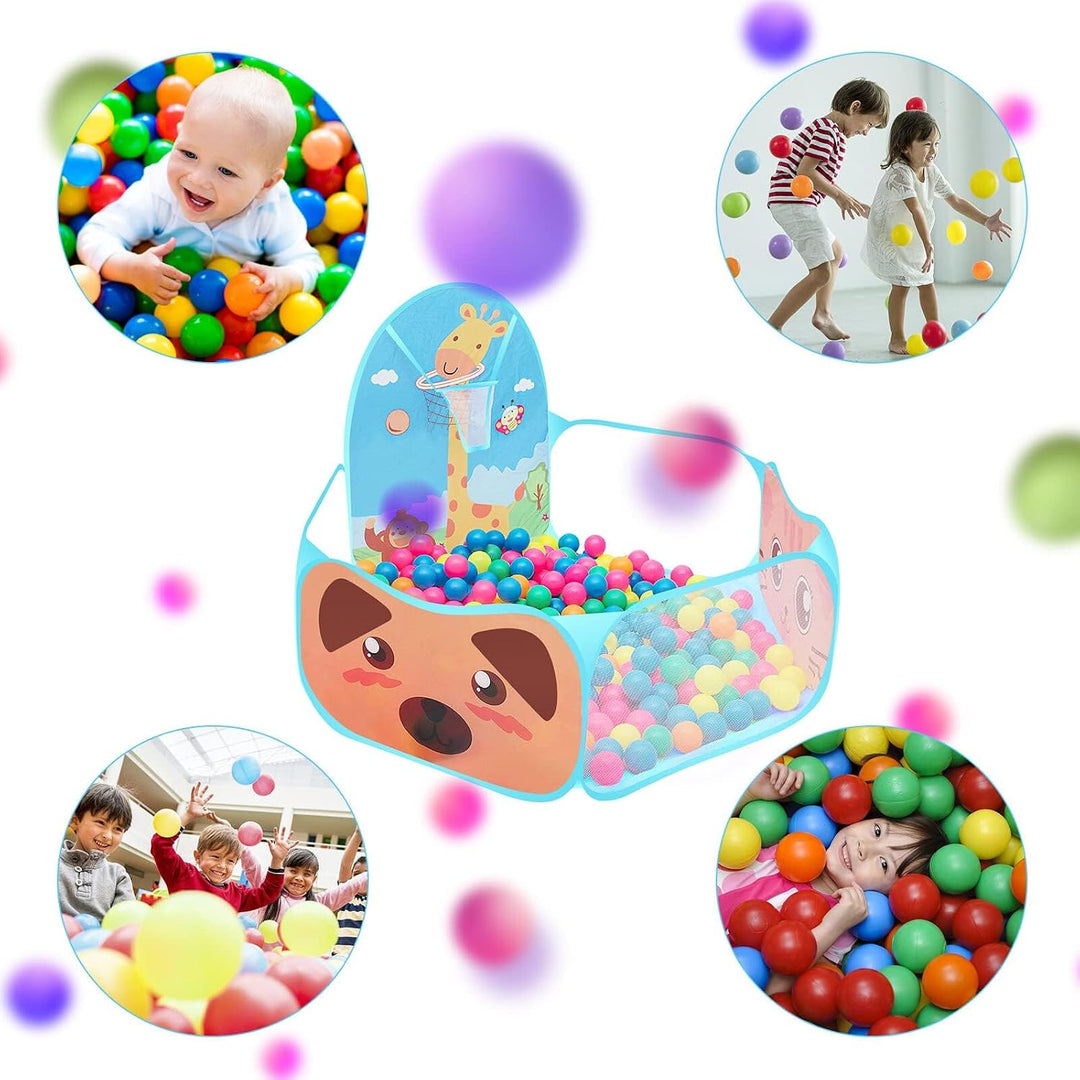 Ruspela Kinder Pop Up Faltbares Cartoon Spielzelt Pit Pool mit Basketballkorb Blau