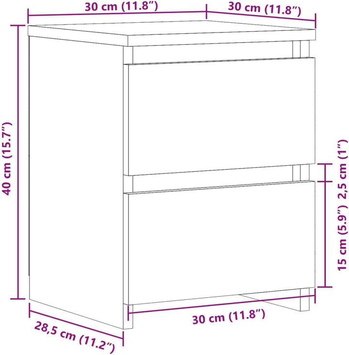 vidaXL Nachttisch, Nachtschrank mit 2 Schubladen, Nachtkommode für Schlafzimmer, Nachtkonsole Beiste
