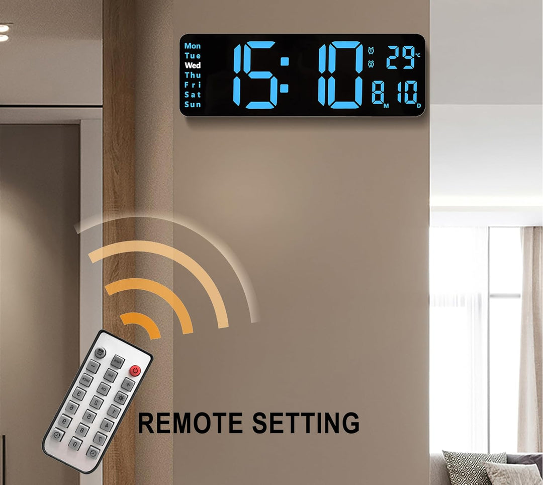 Digitaluhr, 11"-grosses LED-Wanduhrdisplay für Wohnzimmerdekor, Wecker mit Fernbedienung, Timer, 12/