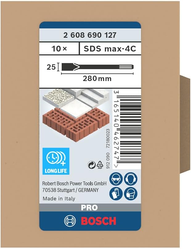 Bosch Professional Flachmeissel SDS-max (10 Stück, Länge 280 mm), 280 mm