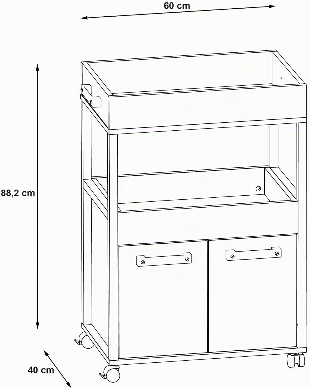 möbelando Servierwagen >Home Bar< auf Rollen, in Old-Wood Vintage Dekor/Betonoptik - 60x88,5x40cm (B